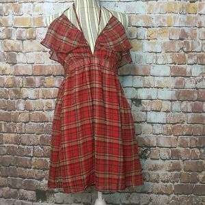 nameless: Red & tan plaid halter dress NWT Lg